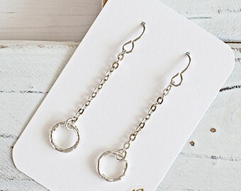 Textured Hoop Ring Earring, Sterling Silver Plated, Dangle Earrings, Minimalist Jewelry