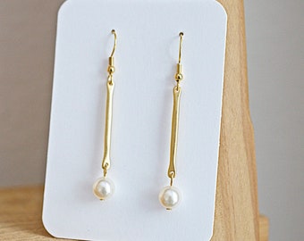 Long Bar Earrings, Cream Pearl, Dangle Earrings, For Mom