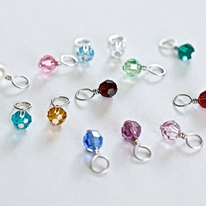 Birthstone Charm, Add On, Swarovski Crystal, Round Faceted, White Pearl, Dainty Pendant, 1 Charm