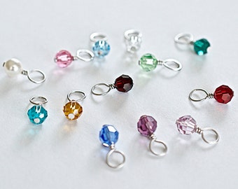 Birthstone Charm, Add On, Swarovski Crystal, Round Faceted, White Pearl, Dainty Pendant, 1 Charm