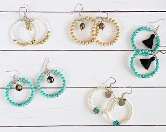 Beaded Earring, Bead Hoop Earrings, Small Hoop, Circle Bead Hoop For Her.