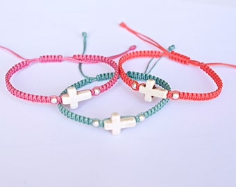 Macrame Bracelet, Howlite White Cross, Beaded Bracelet, Gift For Her
