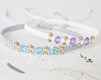 Macrame Bracelet, Violet Crystals, Aqua Aurora Borealis, Rondelle Beaded Bracelet