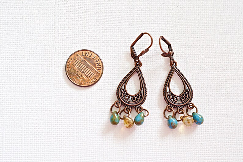 thumbnail image 2 of Handcrafted Teapot Raindrop Crystal Earrings – Copper Lever Back – Artisan Made USA 2 of 6