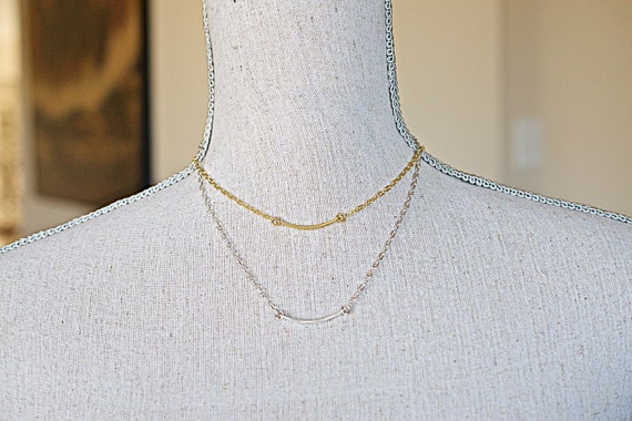 Minimalist Bar Necklace 10K Gold/sterling Silver Plated