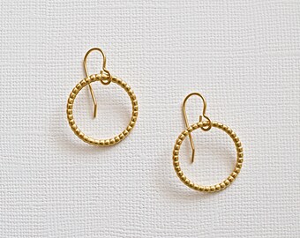 10K Gold Plated Circles, Minimalist Hoop Earrings, French Wires, Boho Dangle Earrings