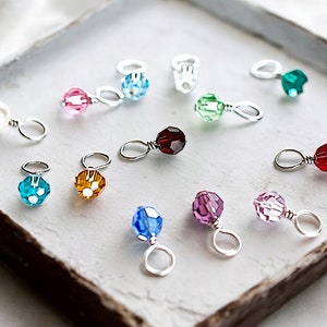 Birthstone Charm, Add On, Swarovski Crystal, Round Faceted, White Pearl, Dainty Pendant, 1 Charm