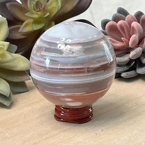 64mm Thousand Lace Agate Sphere –Multicolor Banded Crystal Ball with Stand