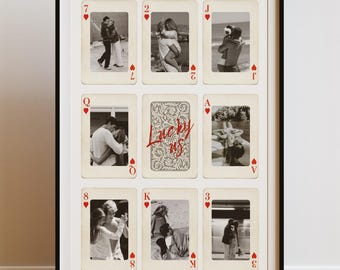 Custom Playing Cards Poster, Lucky Us Print, Personalized Prints for Him, Anniversary Gift for Boyfriend, Couple Picture Frame, DIY Canva