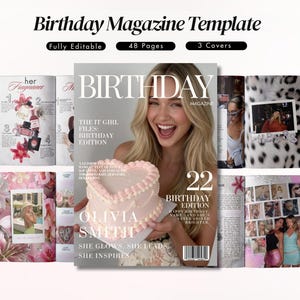 Szablon Magazynu Urodzinowego dla Przyjaciółki, Szablon Magazynu w Canvie, Prezent dla Przyjaciółki, Edytowalna Pamiątka Urodzinowa