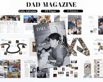 Father’s Day magazine template, DIY personalized printable, instant digital file, Canva Custom Birthday Gift, Magazine Template for Dad