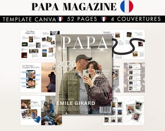 Modèle de magazine personnalisé papa – Template Canva – Magazine personnalisé fête des pères – Idée cadeau anniversaire papa original DIY