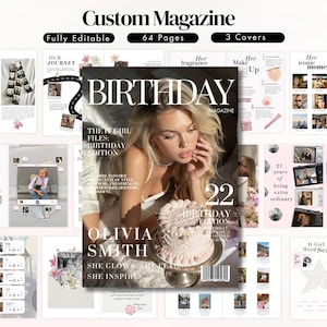 Geburtstagsmagazin-Vorlage | Personalisiertes Geburtstagsgeschenk für die beste Freundin | Bearbeitbares Canva-Magazin | Erinnerungsgeschenk für die beste Freundin oder Schwester