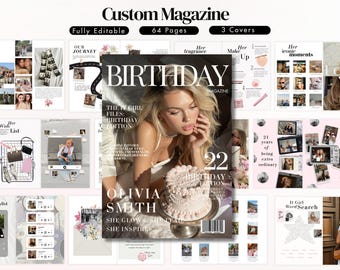 Modèle de magazine d'anniversaire | Cadeau d'anniversaire personnalisé pour votre meilleure amie | Magazine Canva modifiable | Cadeau souvenir pour votre meilleure amie ou votre sœur