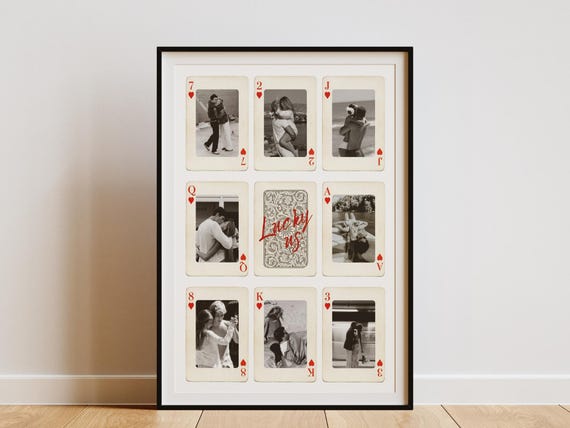 Custom Playing Cards Poster, Lucky Us Print, Personalized Prints for Him, Anniversary Gift for Boyfriend, Couple Picture Frame, DIY Canva