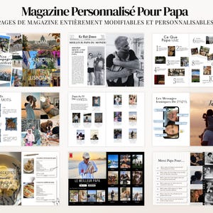 Modèle de magazine pour la Fête des Pères à personnaliser sur Canva Free, comprenant 52 pages entièrement éditables et 4 options de couverture élégantes. Cadeau digital à imprimer pour papa, idéal comme cadeau d’anniversaire, Fête des Pères ou souvenir émotionnel. Ajoutez vos photos, textes et histoires de famille pour créer un magazine unique. Design professionnel, moderne et facile à utiliser. Téléchargement instantané, cadeau DIY parfait pour papa.