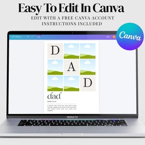Personalized Dad Definition Poster with custom family photos and heartfelt message. Unique Father's Day gift for dad, husband, stepdad or grandpa. Editable Canva template, printable wall art, instant download digital file. Meaningful family keepsake, custom photo collage gift, modern minimalist home decor. Easy DIY Father's Day present, print at home or local print shop and frame in minutes.