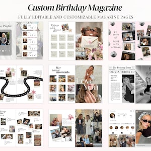 Editable Canva Birthday Vogue magazine template for best friend, personalized luxury birthday gift with aesthetic photo collage pages, trendy Pinterest inspired birthday scrapbook for sister or girlfriend, custom digital friendship keepsake, printable fashion magazine cover design, TikTok viral birthday newspaper layout, girly Canva birthday memory book with editable text and photos, unique DIY birthday surprise idea.