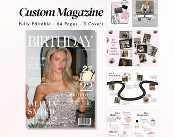 Birthday Magazine Template, Personalized Gift for Best Friend and her, Editable Keepsake for Bestie and Sister, Custom Canva Templates