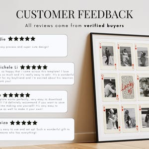 Digital couple poster featuring “Lucky Us” playing card theme, fully customizable Canva template, perfect for Valentine’s Day, anniversary, birthdays, or last-minute romantic gifts, add multiple photos, customize text, colors, layout and card symbols, replace letters with initials, modern minimalist couple wall art, unique sentimental keepsake, printable home decor for lovers.