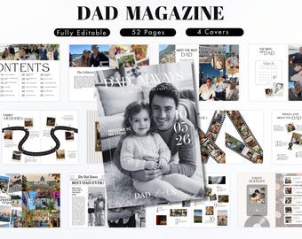 Father’s Day magazine template, DIY personalized printable, instant digital file, Canva Custom Birthday Gift, Magazine Template for Dad