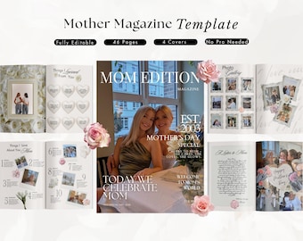 Editable Mother's Day Magazine Template Personalized Best Mom Birthday Gift Custom Family Magazine Aesthetic Magazine for Mother's Day Canva