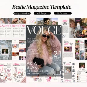 Prezent urodzinowy dla najlepszej przyjaciółki Magazyn urodzinowy Canva Personalizowany szablon okładki  Edytowalny prezent dla niej