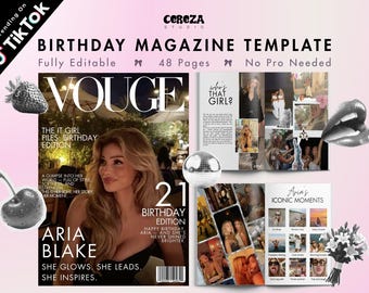 Szablon Magazynu Urodzinowego dla Przyjaciółki, Szablon Magazynu w Canvie, Prezent dla Przyjaciółki, Edytowalna Pamiątka Urodzinowa