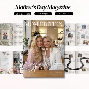 Mother’s Day magazine template, editable Canva design, custom mom gift digital download, Birthday present for Mother, Gift from daughter,DIY