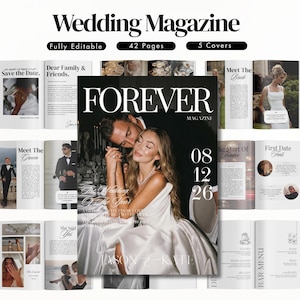 Modello di Rivista di Matrimonio, Programma di Matrimonio Modificabile, Libretto di Matrimonio, Itinerario di Matrimonio,Regali di Benvenuto