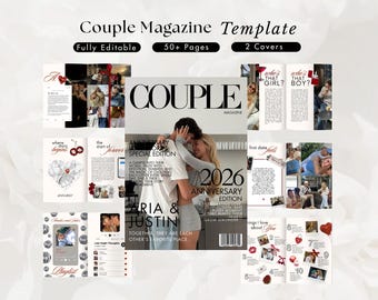 Personalized Couples Magazine Template Custom Anniversary Gift for Him and Her Aesthetic Magazine Birthday Gift Red Magazine Engagement Gift