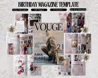 親友への誕生日雑誌テンプレート｜編集可能なCanvaギフト｜女の子の誕生日の記念品にぴったり