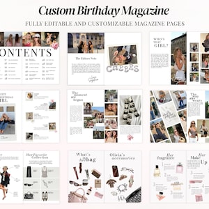 Personalized Birthday Vogue magazine template editable in Canva, luxury birthday gift for best friend, aesthetic Vogue inspired birthday magazine cover for bestie or sister, trendy TikTok and Pinterest photo collage scrapbook design, printable friendship memory book, customizable digital birthday keepsake with editable photos and text, modern fashion magazine style birthday newspaper template, DIY birthday surprise for girls.