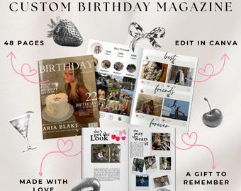 Magazyn urodzinowy do edycji – prezent dla przyjaciółki – szablon Canva – personalizowany, cyfrowy, DIY – uroczy i wyjątkowy