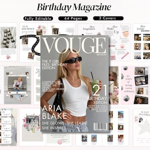 Plantilla personalizada para revista de cumpleaños – Recuerdo al estilo Vogue (Descarga digital en Canva) Regalo para tu mejor amiga o hermana, plantilla de Canva totalmente editable