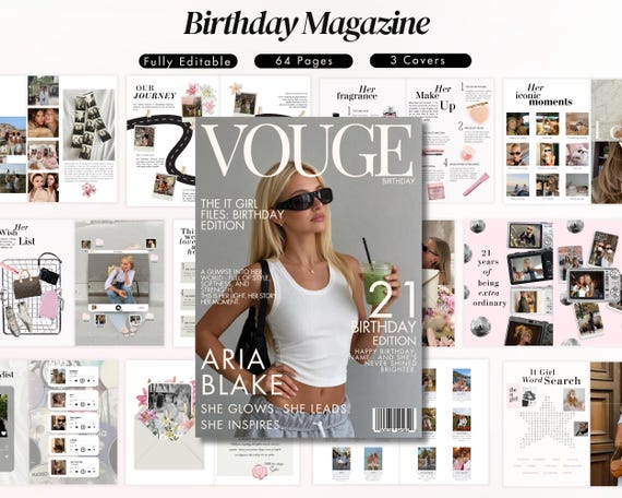 Custom Birthday Magazine Template – Vogue Style Keepsake (Canva Digital Download) Bestie or Sister Gift, Fully Editable Canva Template