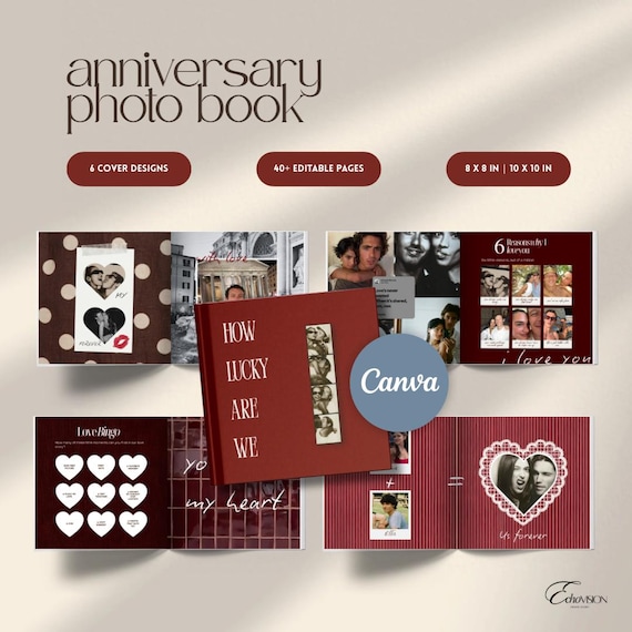 Anniversary Love Photo Book Template | Editable Couple Album | Canva Digital Download