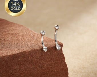 Piercing Rook de oro blanco de 14 quilates, joyería Rook con circonitas, anillo para ceja, barra curva, regalos de joyería