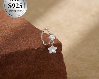 Näsring med hängande stjärna • Näspiercing i 925 sterlingsilver • Helix • Brosk • Örhänge • Smycken och presenter