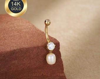 14K navelpiercing met parelmoer/navelpiercing rond CZ/gebogen barbell/buikring/navelpiercing/lichaamssieraden/massief goud