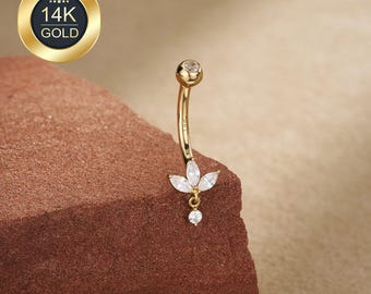 14 kt navelpiercing lotusknoopring/navelpiercing/massief gouden lichaamssieraden/navelpiercing/gebogen barbell
