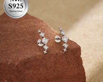 CZ Ear Climber-oorbellen • Sterlingzilveren helixoorbel piercing • Gebogen oorbel met platte achterkant • Inwendig geschroefd • Vakantiecadeaus