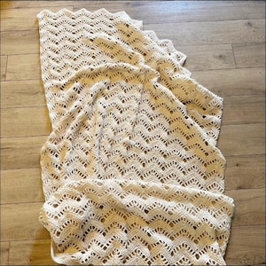 Vintage Crochet Lace Blanket • Ivory Openwork Afghan • Handmade Lightweight Throw