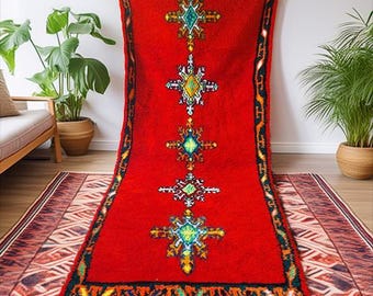 Authentic Old Moroccan Rug – 280 x 120 cm – Vintage Berber Wool Carpet – Handmade Antique Tribal Boho Rug
