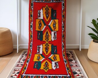 Authentic Old Moroccan Rug – 270 x 103 cm – Vintage Berber Wool Carpet – Handmade Antique Tribal Boho Rug