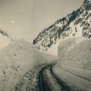 Antique Photograph - &quot;Forgotten Winter Rails&quot; - Vernacular Snowy Railroad Track, Mountain Nature, Storytelling Picture - 87