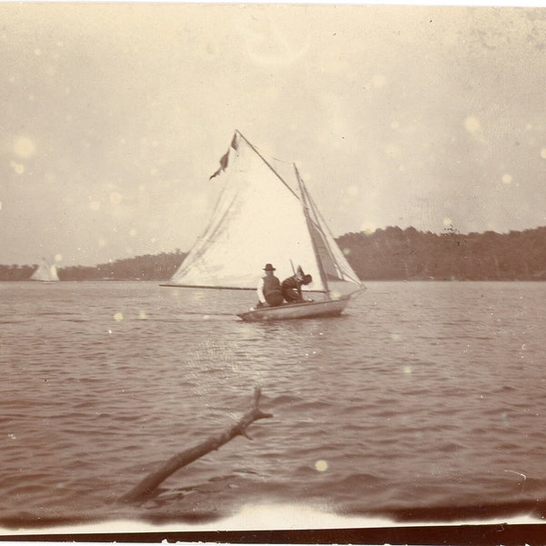 Antique Photograph - "Lakeside Sailing" - Small Sailboat, Photo Developed from Glass Negative - 108