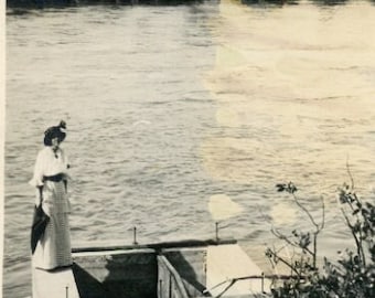 Antique Photo - "The River Ghost" - Eerie Woman Standing Along Water, Vintage Photograph, Spooky Photo Pic - 156