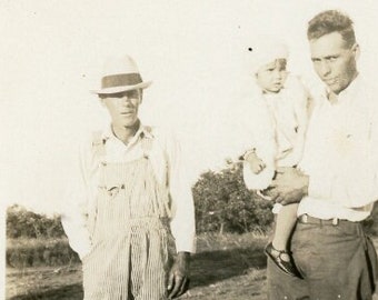 Vintage Snapshot - "Grandpa Overalls" - Father Holding Child, Family Picture - 124