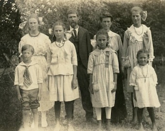 Antique 1918 RPPC Real Photo Postcard - "The Ribbon Sisters" - Vintage Picture, Family, Brother Sisters, Mother Father, Boy Girl - 78